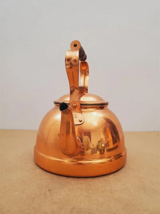 Vintage Copper Kettle with Brass & Wood Handle Antique Copper Kettle/Teapot - Picture 6 of 16